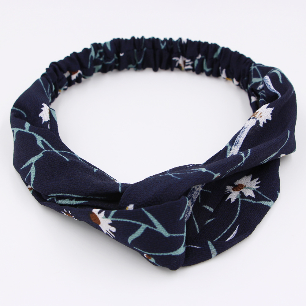 Retro Elastic Cross Fabric Elastic Women's New Floral Hair Accessories Headband display picture 7