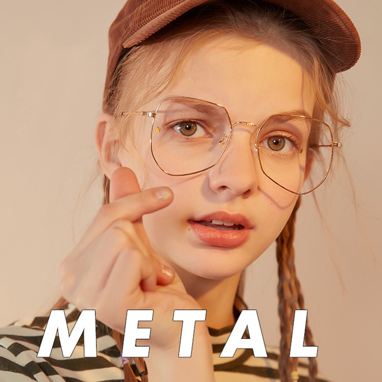Japanese and Korean style large frame polygon 1875 retro irregular metal glasses frame with myopia glasses frame kick-off