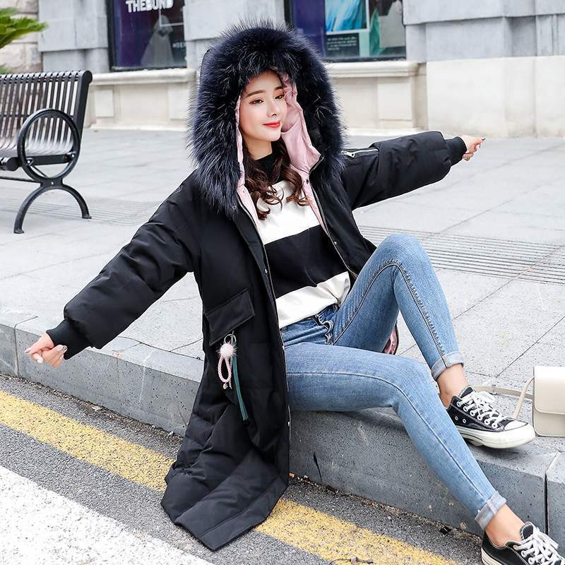 羽絨服2018冬季新款輕薄女裝中長款過膝韓版寬松連帽大毛領外套潮