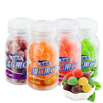 林振合酸q糖維c軟糖qq糖網紅橡皮糖少女糖果零食68g瓶