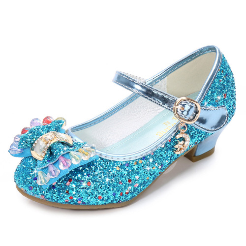Girls high-heeled shoes  Korean version new sequined autumn shoes small and large girls princess leather shoes student performance shoes