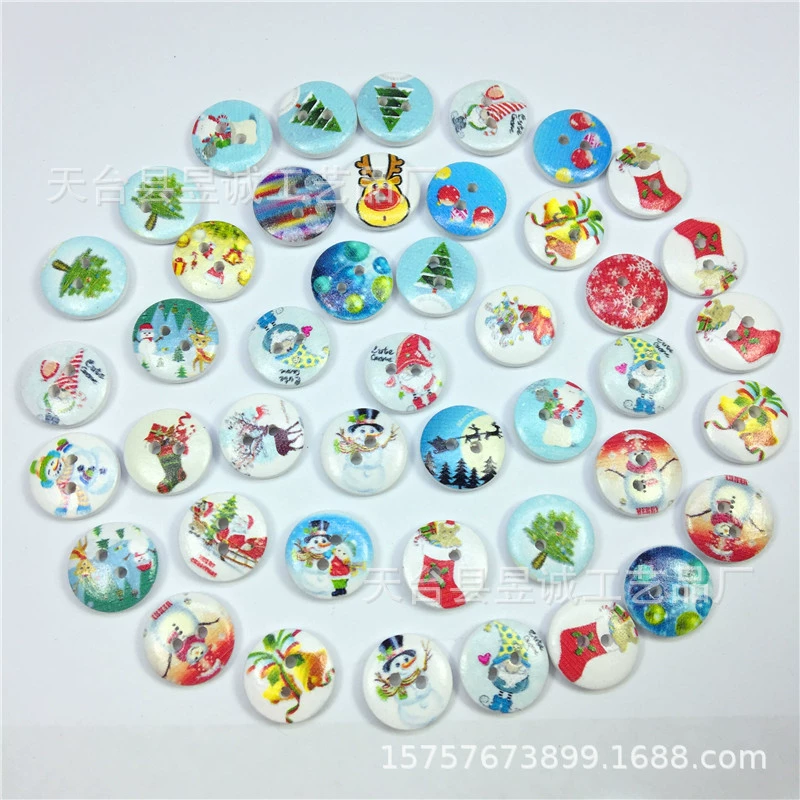 Новая Рождественская серия Деревянные Пуговицы DIY Пуговицы детские пуговицы аксессуары для рисования Одежда Аксессуары 100 в упаковке