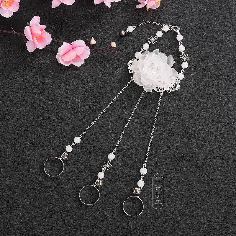 包郵古裝複古風壹體式鏈手鏈手镯帶戒子指環漢服配飾cos舞台表演