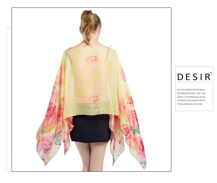 蝴蝶印花雪纺披肩 珍珠扣沙滩巾批发 跨境热销丝巾