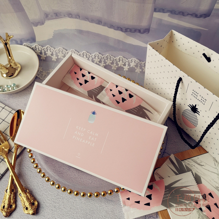 原创粉色凤梨酥包装盒 小清新凤梨盒烫银台湾凤梨酥礼盒