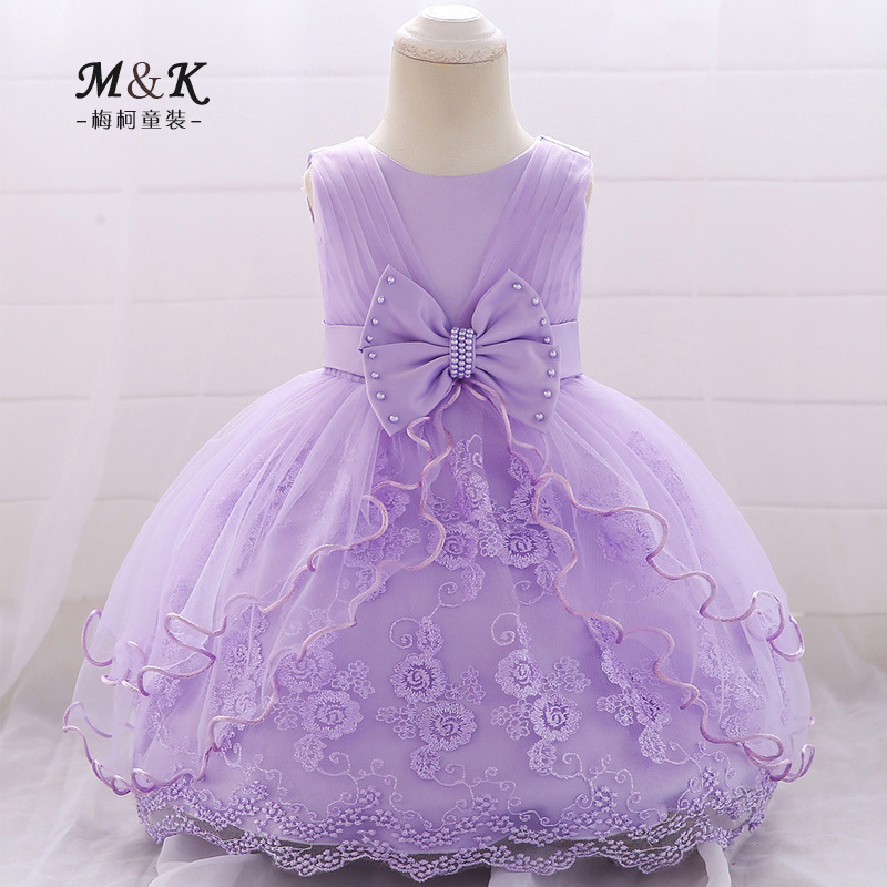 2020 amazon hot style baby princess dress with a pearl bow wedding