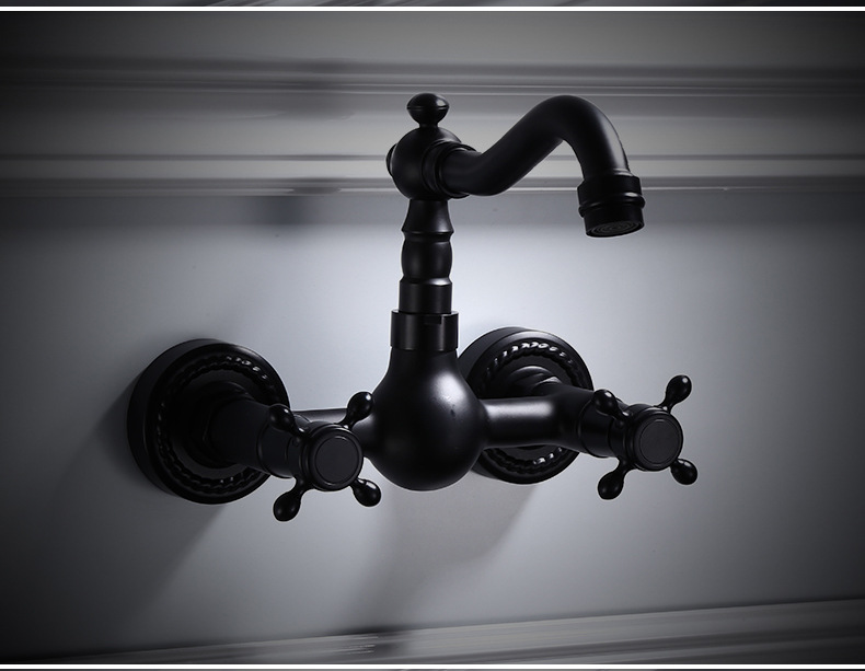 All-copper black European-style bathtub, hot and cold water faucets, bathroom hardware, built-in wall, balcony, 360-degree rotating faucet undefined