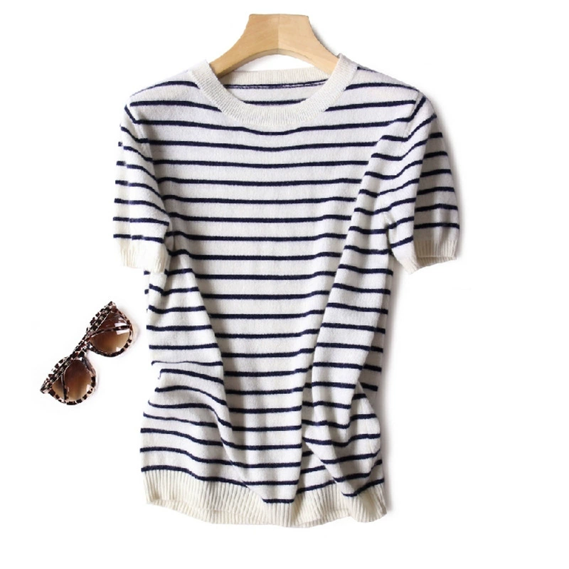 Кашемировый базовый свитер для отдыха, slim fit, с коротким рукавом, корейский стиль