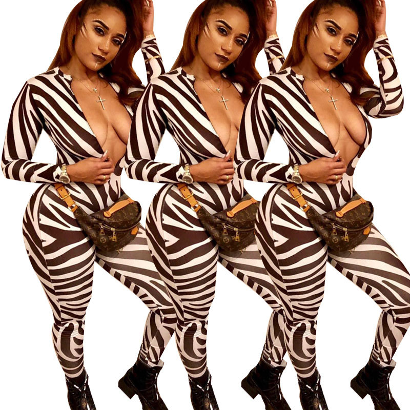 sexy zebra printed jumpsuit Nihaostyles wholesale clothing vendor NSOJS76409