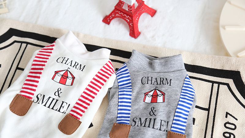 条纹假背带印花卫衣