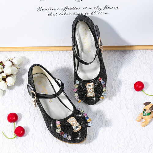 Girls high-heeled shoes  Korean version new sequined autumn shoes small and large girls princess leather shoes student performance shoes