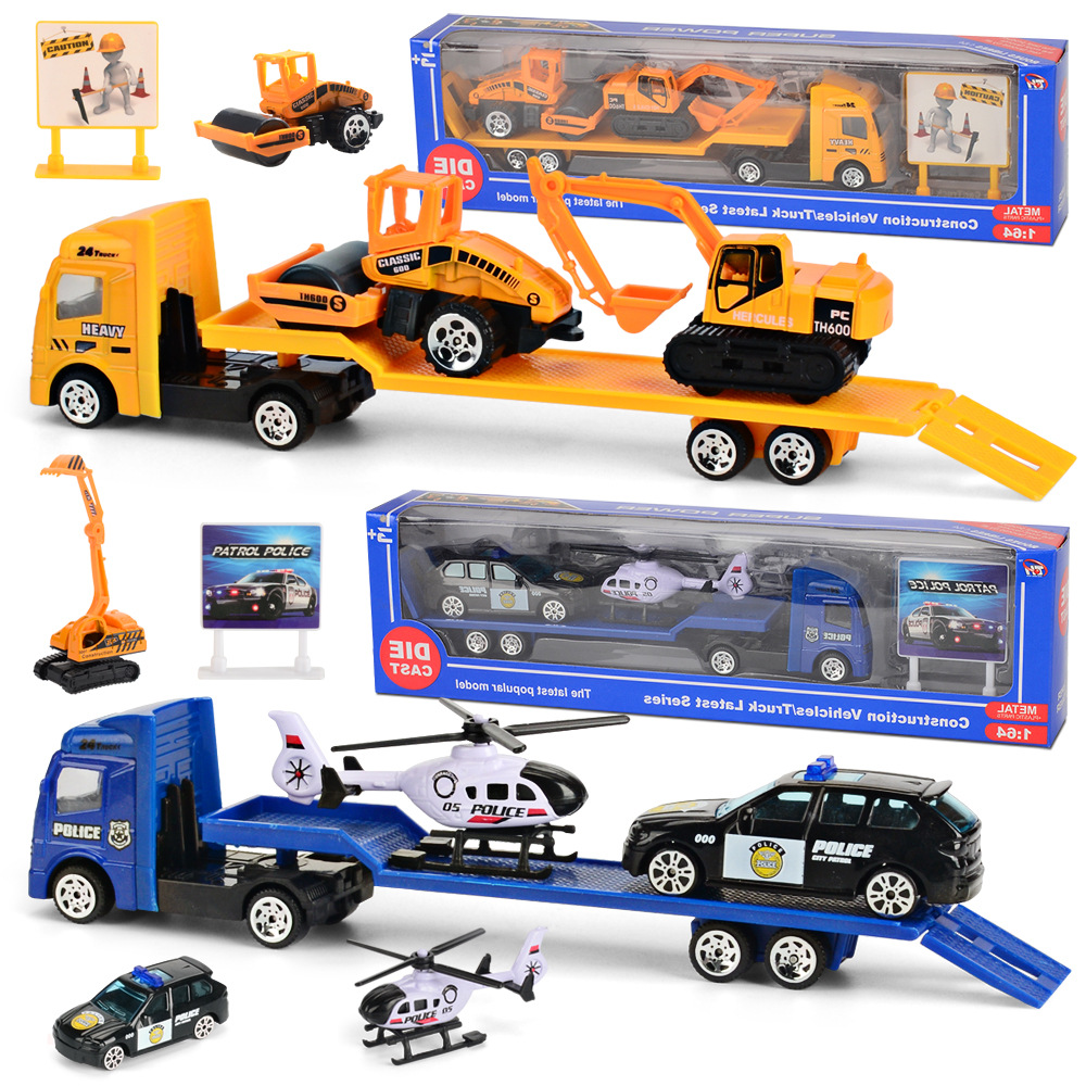 Coasting Trailer Toy 1:64 Mini Alloy Engineering Vehicle Children's Car Model 4 Piece Set Toy Cross Border