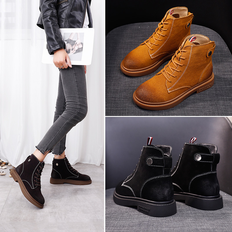 2018秋冬季新款马丁靴女韩版学生百搭磨砂真皮靴子女短靴英伦风鞋