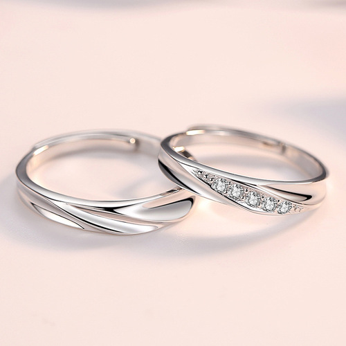 925 sterling silver couple rings, open and graceful rings, men and women, Japanese and Korean version, wholesale