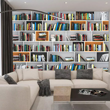 欧式壁画书架3D立体个性墙纸书房 书柜壁纸客厅沙发电视背景墙纸
