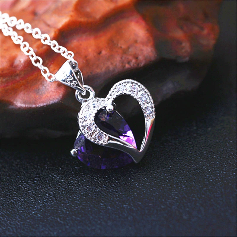 Copper silver crystal pendant heart-shaped, chain
