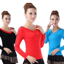 广场舞服装春夏新款莫代尔成年上衣长袖V领拉丁舞蹈服106 107
