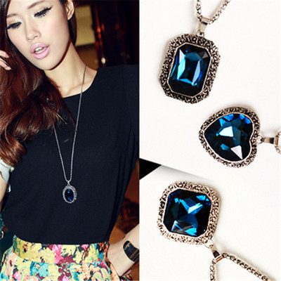 fashion Simple Retro crystal gemstone decorate Necklace Korean Edition Long necklace sweater chain