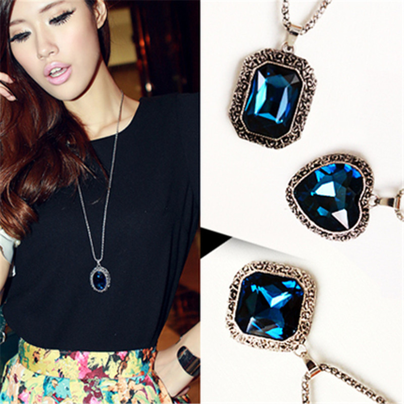 fashion Simple Retro crystal gemstone decorate Necklace Korean Edition Long necklace sweater chain