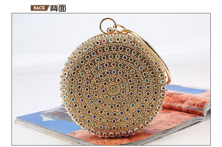 Round Dinner Bag With Diamonds New Colored Gemstone Clutch Rhinestone Banquet Bag display picture 4