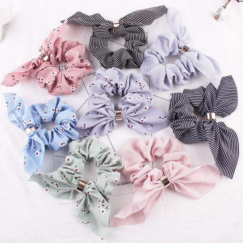 New Fashion Rabbit Ears Hair Rope Chiffon Metal Buckle Cheap Hair Ring Wholesale display picture 1