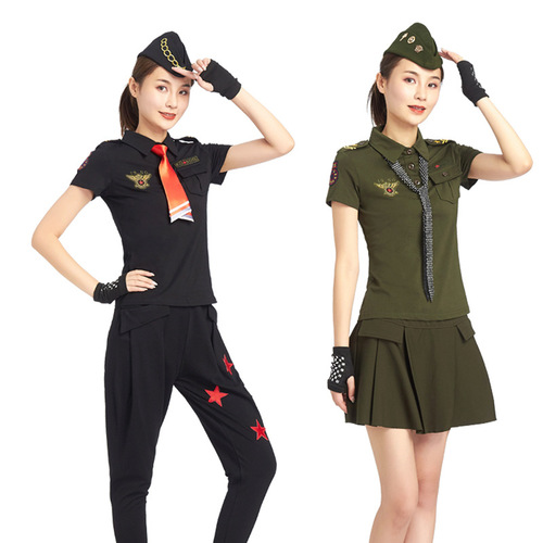 Sailor Dance New 515 Armband Black Cotton Lapel Women's T-Shirt Slim Square Dance Top Performance Costume