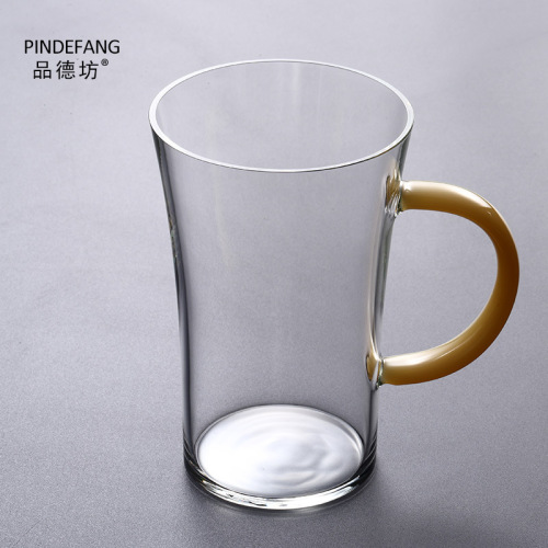 Glass green tea cup high borosilicate heat-resistant flower tea cup water cup thickened office cup with handle glass cup wholesale