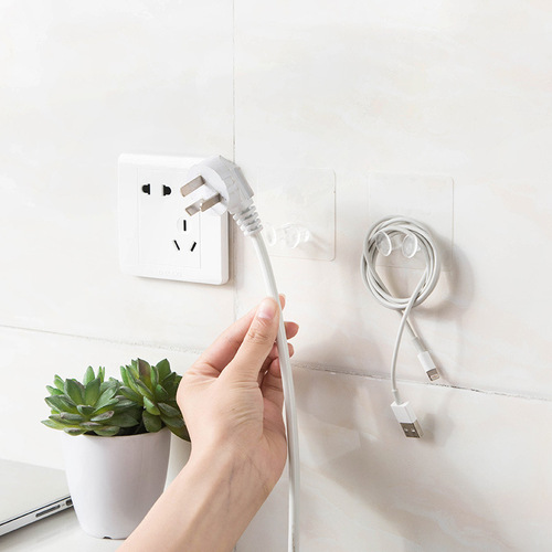 Transparent adhesive socket hook for hanging power plug adhesive bracket plastic wall strong nail-free adhesive hook wholesale K
