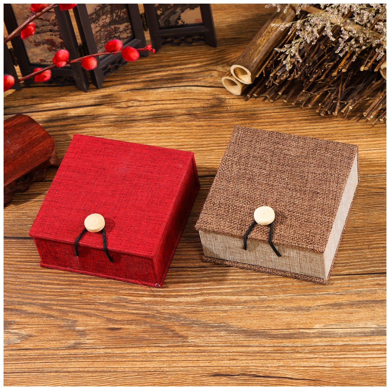 装饰盒戒指礼品盒镯子收纳盒圆扣礼盒装包装盒中式放手镯的金饰