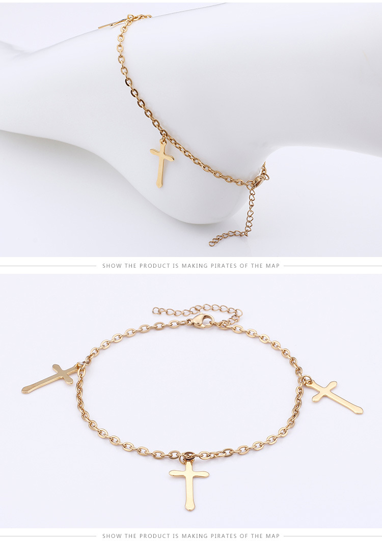 Foreign trade jewelry fashion stainless steel cross anklet simple jewelry wholesale
