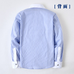Children's long-sleeved pure cotton shirt blue striped boys and girls middle and large children primary school uniform shirt one piece drop shipping