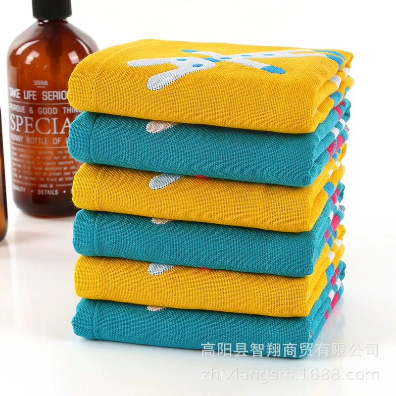 智阳 New Jacquard Machine Rabbit Water-absorbent and breathable four-layer gauze square towel Manufacturer wholesale kitchen towel
