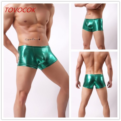 Dance Hall AliExpress Wholesale Foreign Trade Men's Underwear Imitation Leather Patent Leather PU Boxer Briefs Sexy Kinky Underwear