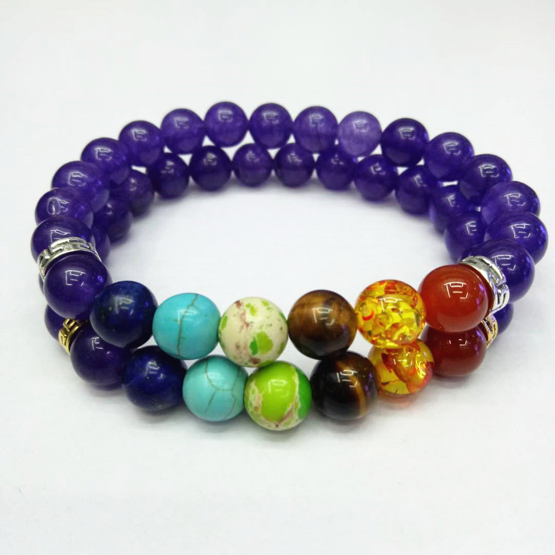 Wholesale factory direct sales of popular seven-chakra purple crystal bracelets, yoga energy bracelets and natural stone combination bracelets in Europe and America detail image 1