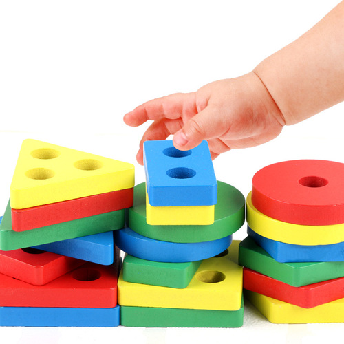 Children's early education educational wooden building block toys geometric set column shape cognitive matching primary school kindergarten wholesale