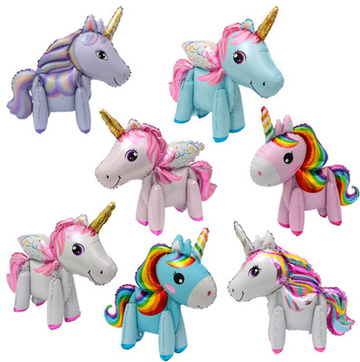 新款3D组装立体独角兽铝膜气球 异形卡通小马儿童玩具气球 批发