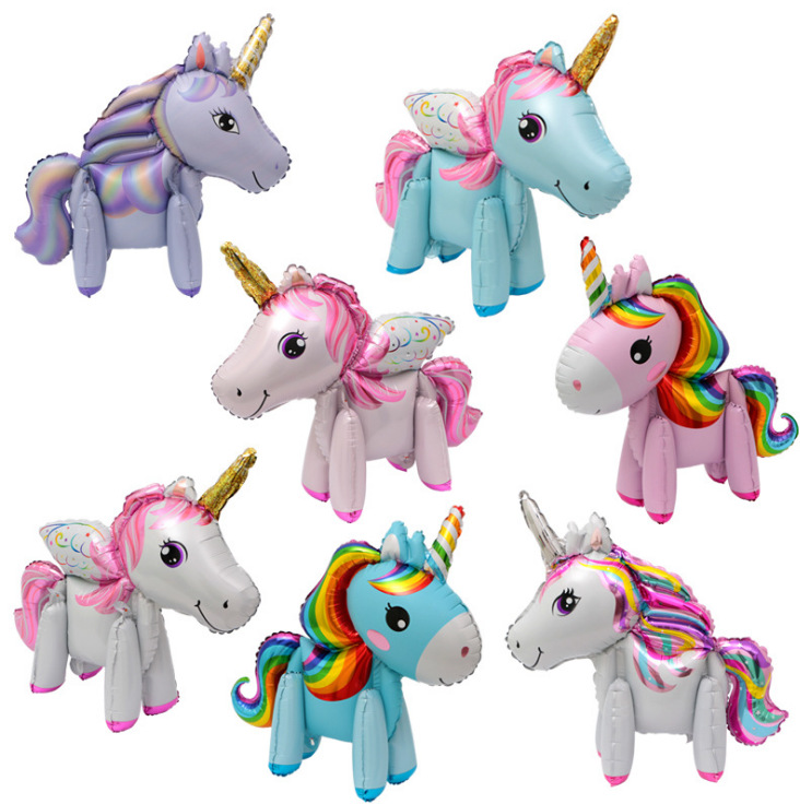 新款3D组装立体独角兽铝膜气球 异形卡通小马儿童玩具气球 批发