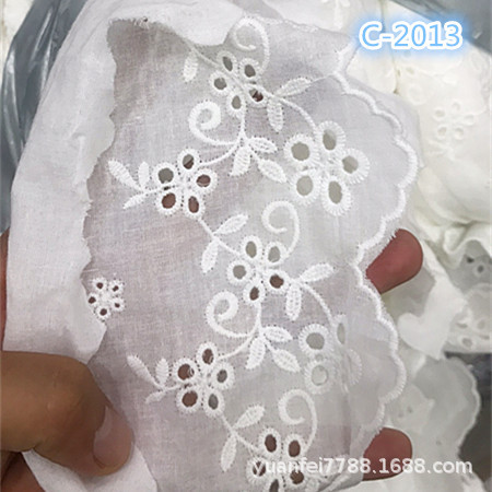 C-2013全纯棉五孔小花朵棉布刺绣蕾丝家纺洋装花边辅料