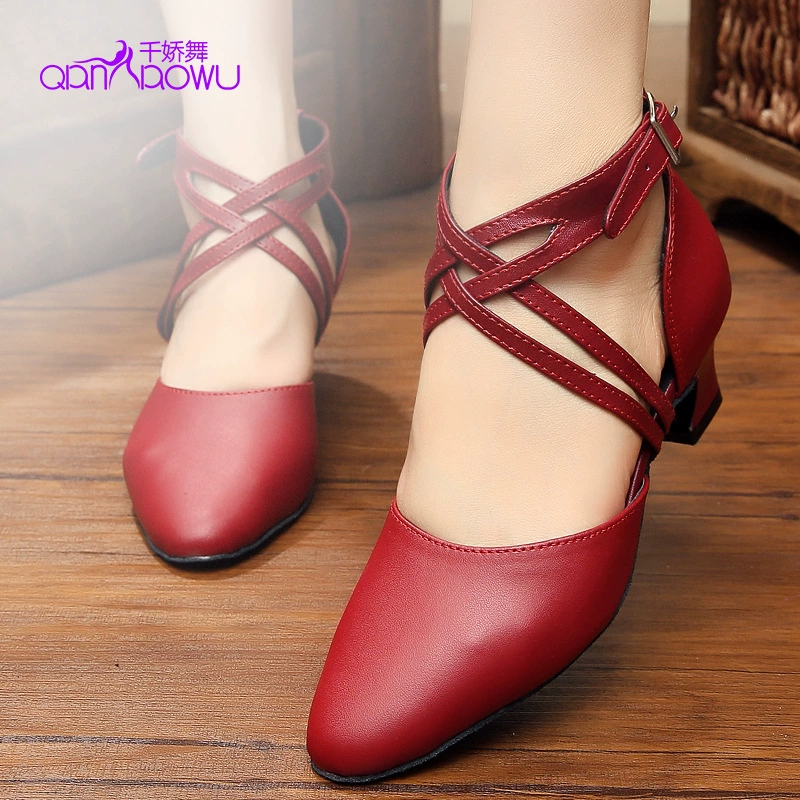 Leather Baotou Latin Dance Shoes Female Adult Modern Dance Shoes Outdoor Plaza Dance Shoes Pacific Skills