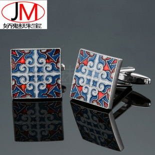 Delicate jewelry high quality enamel square blue cross pattern cufflinks French shirt cufflinks cufflinks wholesale