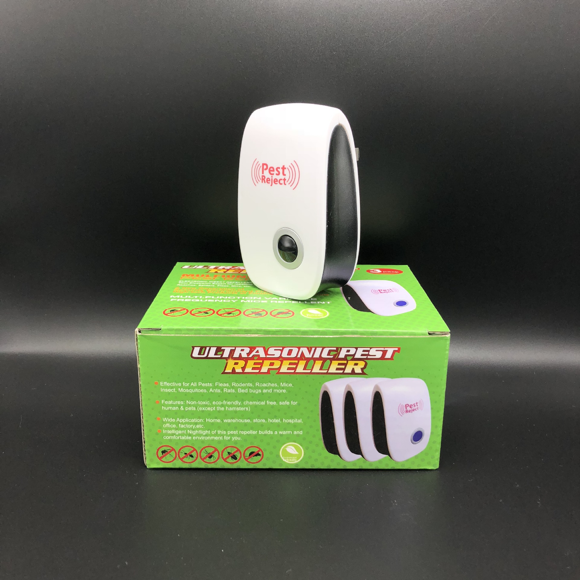 pest reject电子驱蚊器超声波驱鼠器驱虫器加强型害虫驱赶器3个装