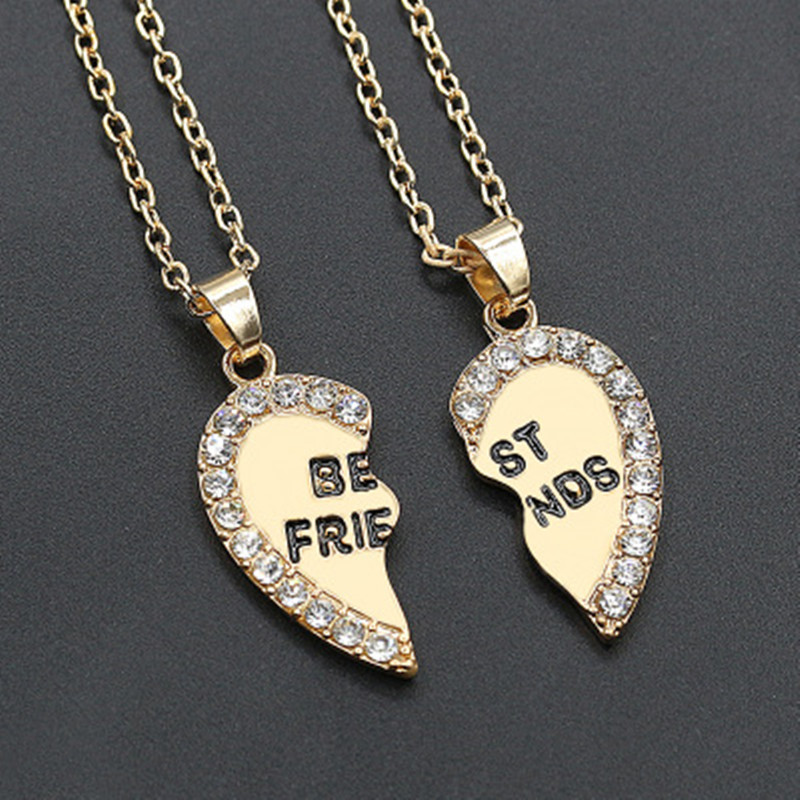 Fashion Heart English Letters Best Friends Pendant Copper Inlaid Zircon Necklace display picture 1