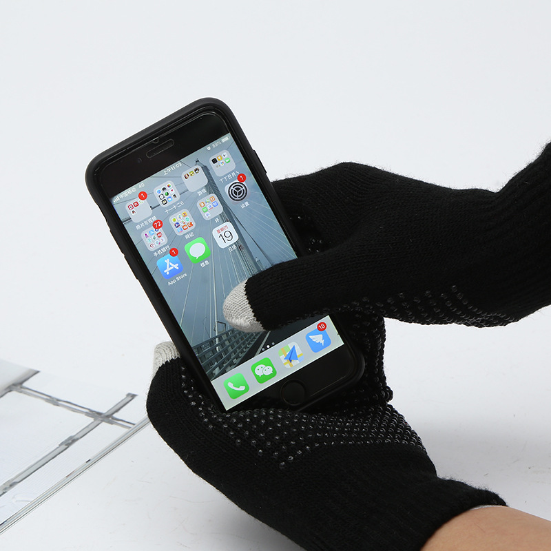 Shun Zun fabricante de tejer en stock invierno dedo pantalla táctil caliente magia pantalla táctil antideslizante partículas guantes de acrílico