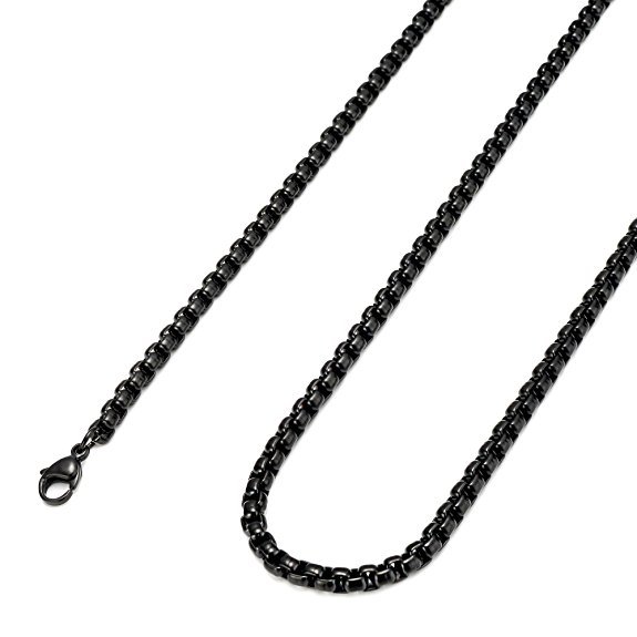 Roestvrijstalen 3 mm parel vierkante kielketting voor heren, accessoire met goudkleurige stalen kleur zwart_voghion.com