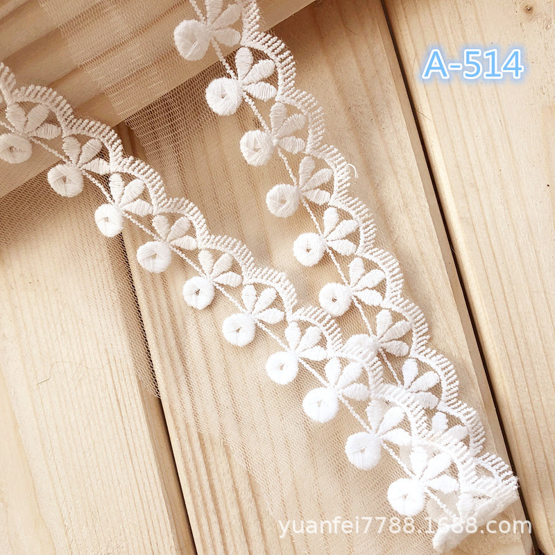 A-514供应全纯棉蕾丝刺绣花边透明网服装辅料6cm批发现货