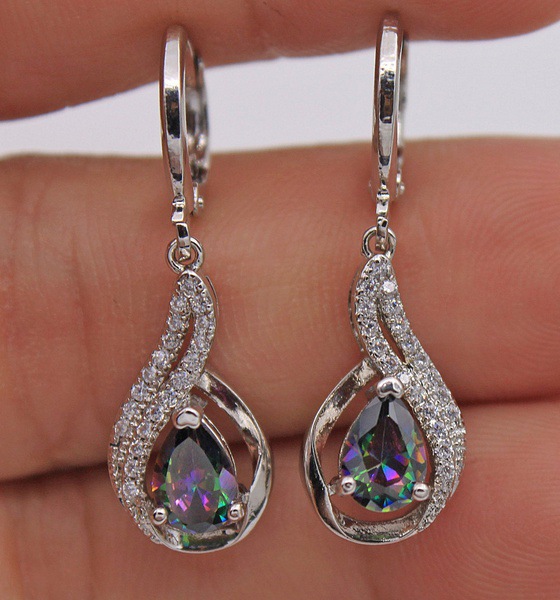 25g Weight Zircon Inlay Material Drop Earrings Classification Fashion Water Droplets Copper Inlay Zircon Drop Earrings 1 Pair