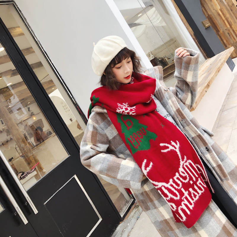 Paire de châles chauds en tricot d'hiver de Noël pour sœurs et étudiantes, écharpe douce, cadeau de Noël_voghion.com