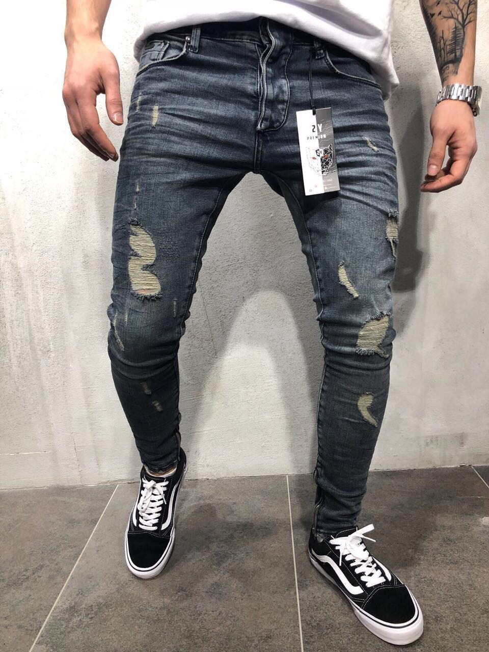 Hole Jeans Men'S Fashion Beggar Men'S Jeans Slim Elastic Foreign Trade Jeans Pants