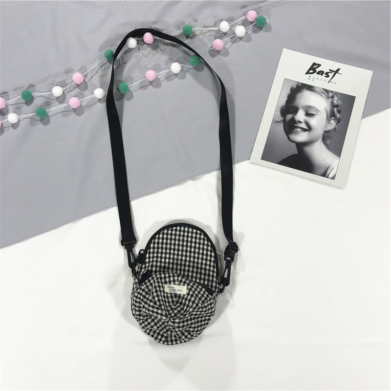 日系童趣小清新格子瓜皮帽單肩包斜挎包布包學生女壹件代發