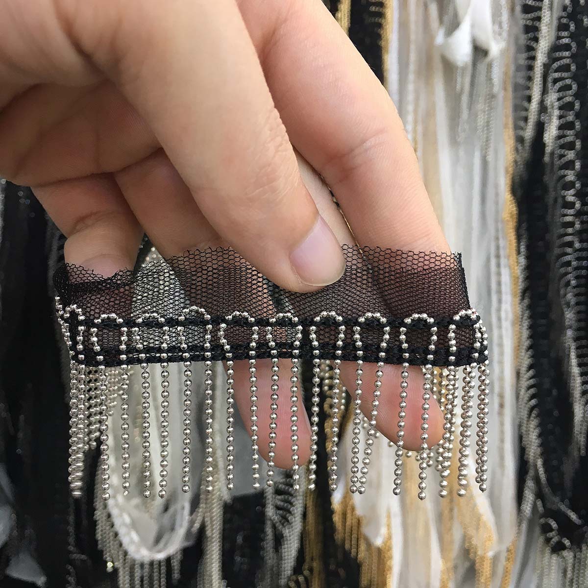 厂家现货批发价格优惠 时尚铁链排须花边3CM网纱链条流苏花边